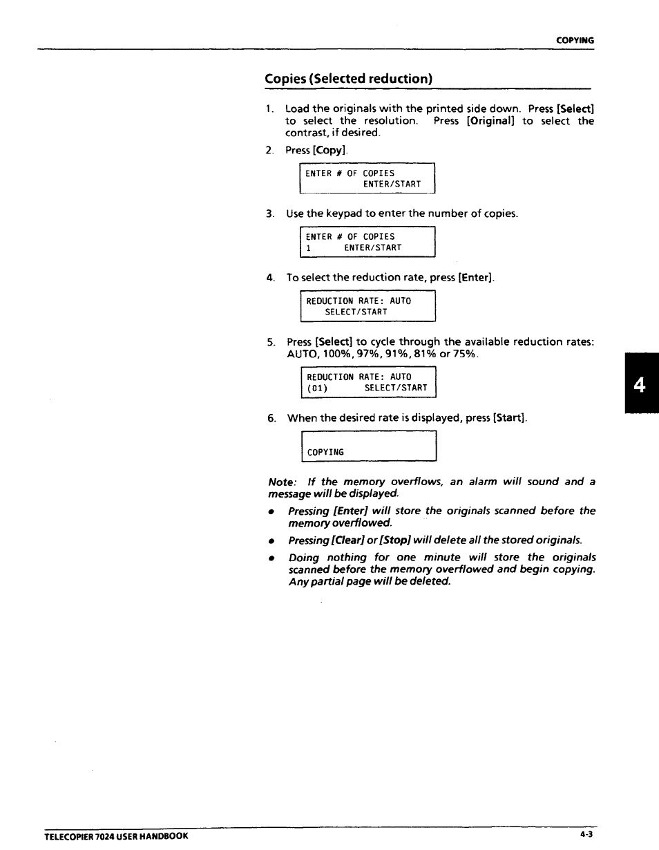 Copies (selected reduction), Copies (selected reduction) -3 | Xerox 7024 User Manual | Page 91 / 164
