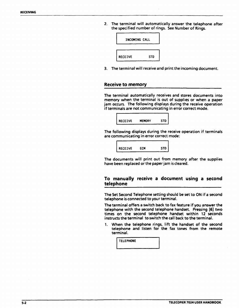 Receive to memory, Receive to memory -2 | Xerox 7024 User Manual | Page 94 / 164