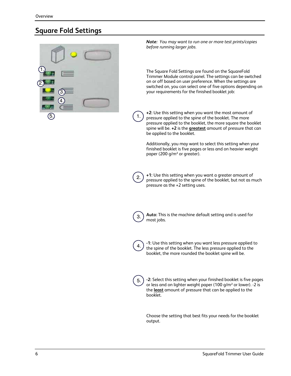 Square fold settings | Xerox Trimmer Module SquareFold User Manual | Page 10 / 24