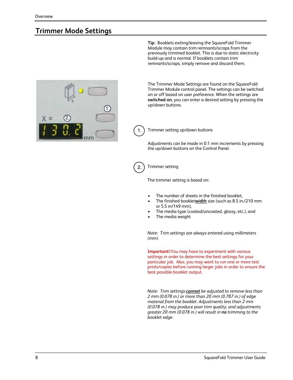 Trimmer mode settings | Xerox Trimmer Module SquareFold User Manual | Page 12 / 24