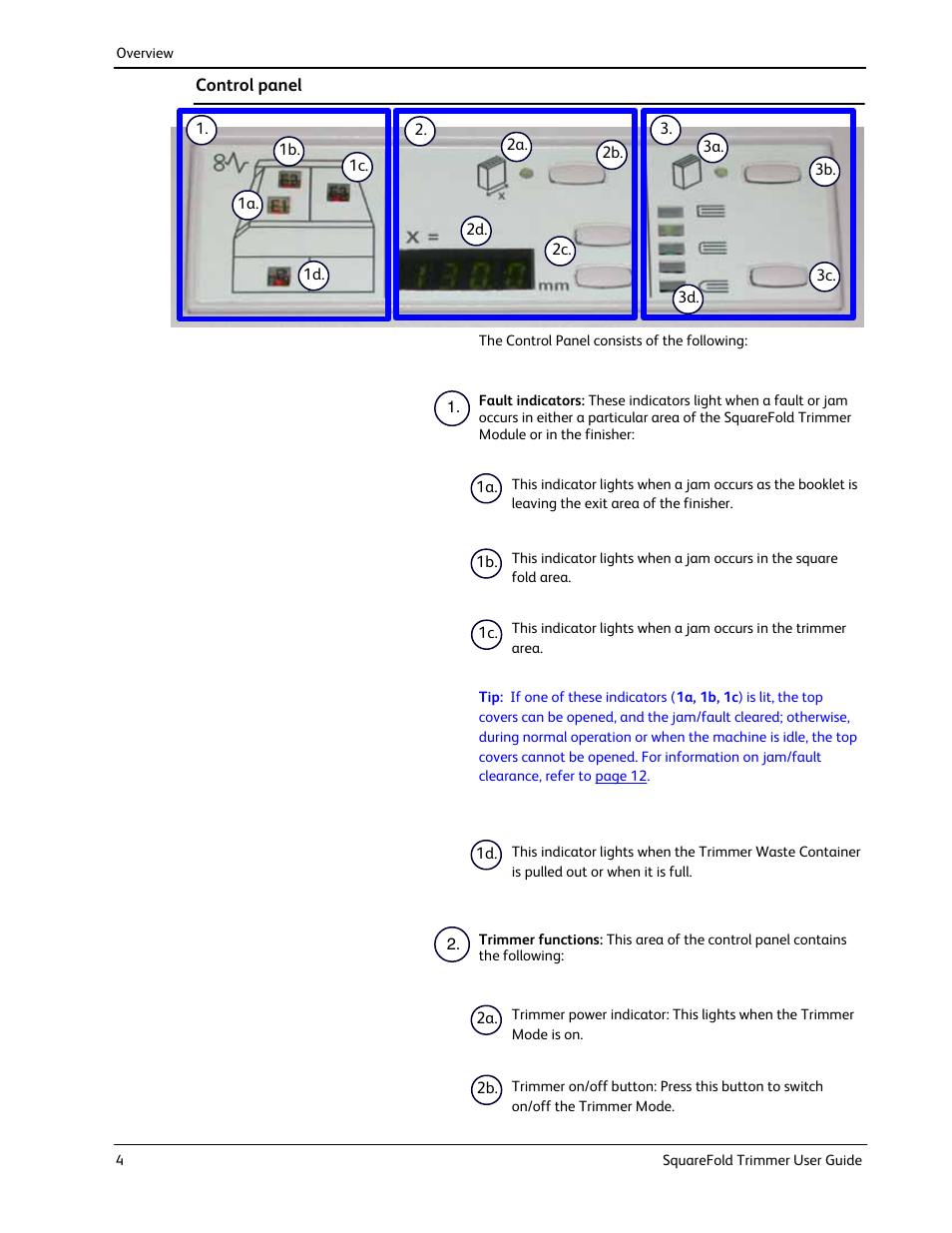 Control panel | Xerox Trimmer Module SquareFold User Manual | Page 8 / 24