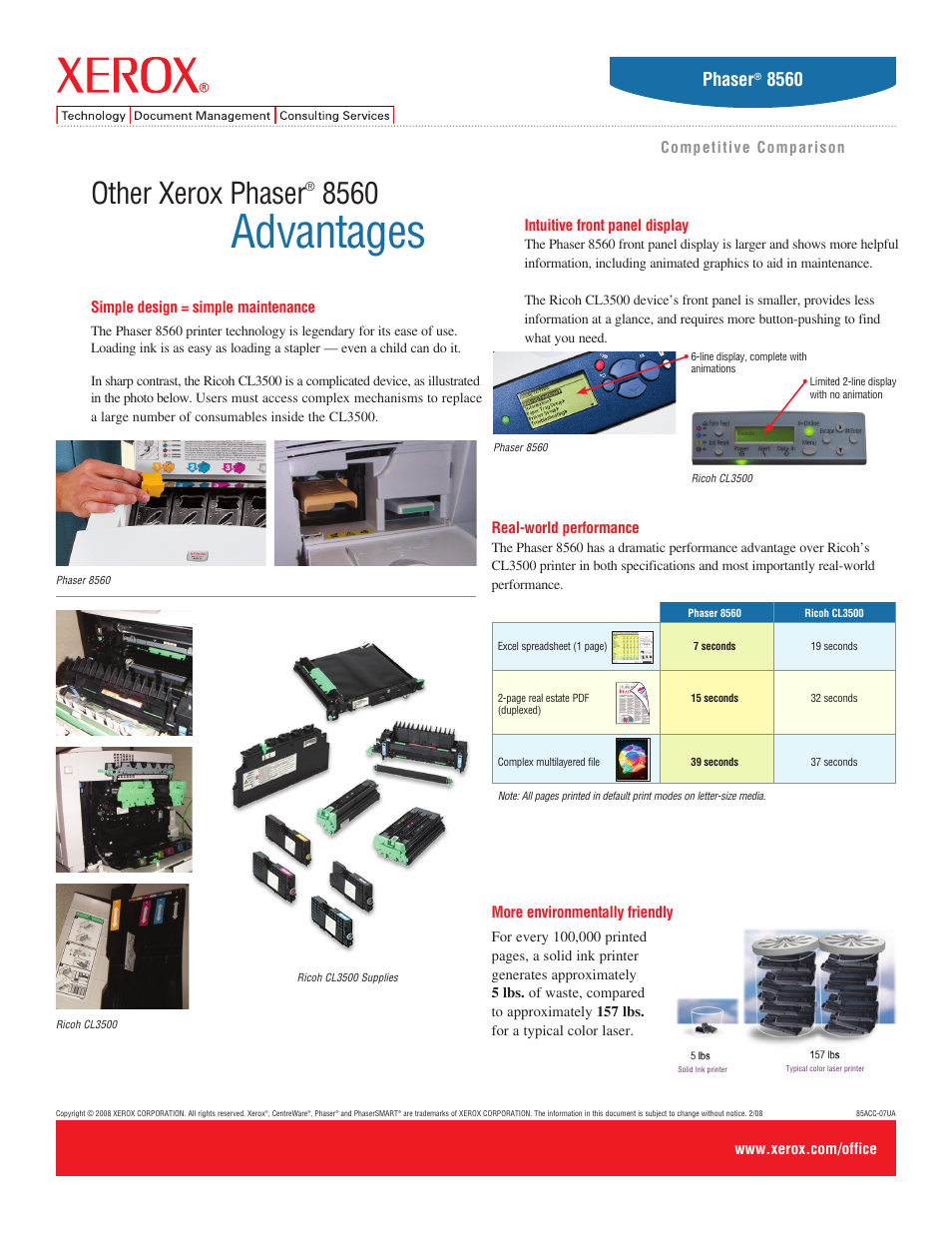 Advantages, Other xerox phaser, Phaser | Xerox PASHER 8560 User Manual | Page 2 / 2