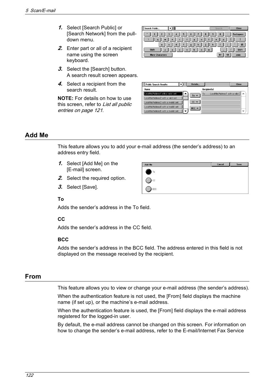 Add me, From, Add me from | Xerox 5222 User Manual | Page 122 / 182