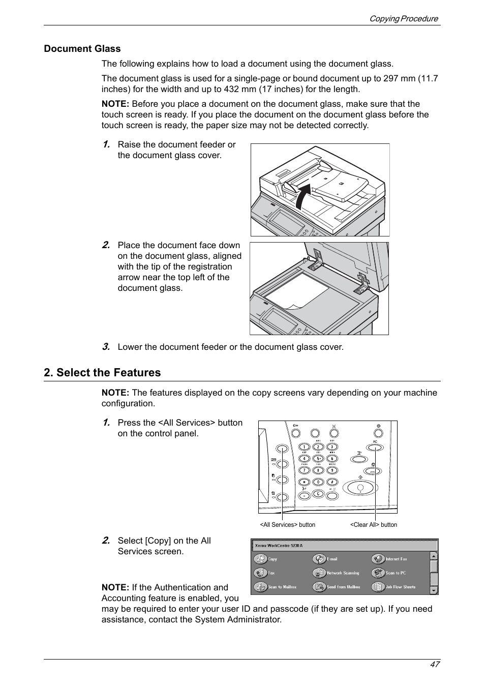 Select the features | Xerox 5222 User Manual | Page 47 / 182