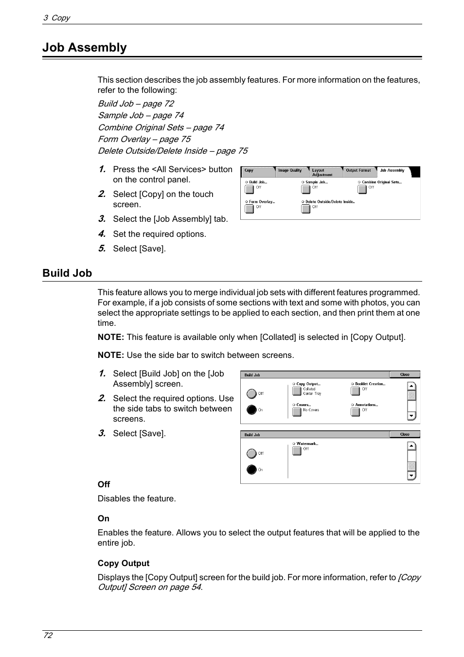 Job assembly, Build job | Xerox 5222 User Manual | Page 72 / 182