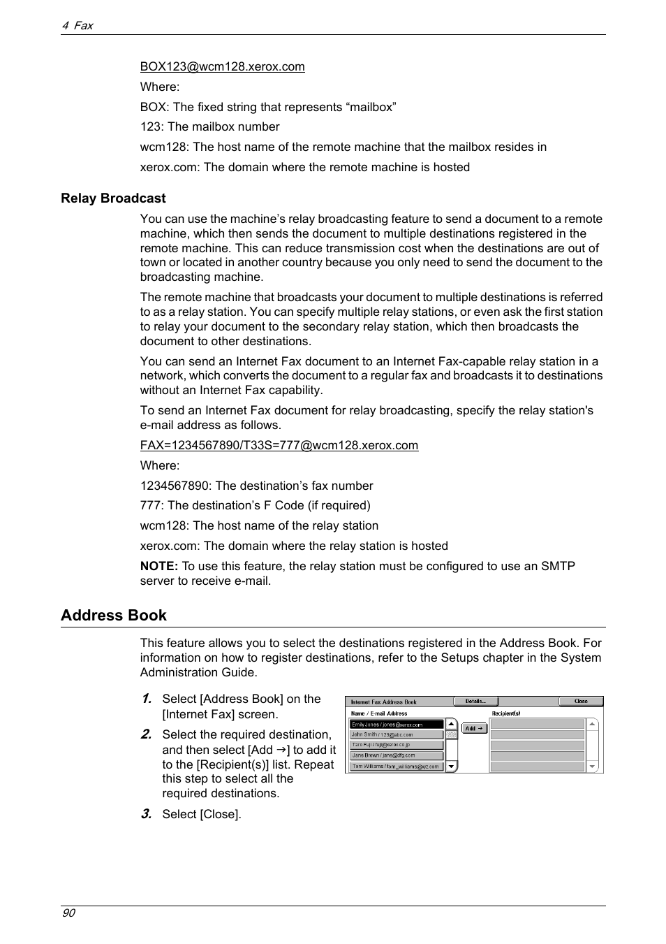 Address book, Refer to | Xerox 5222 User Manual | Page 90 / 182