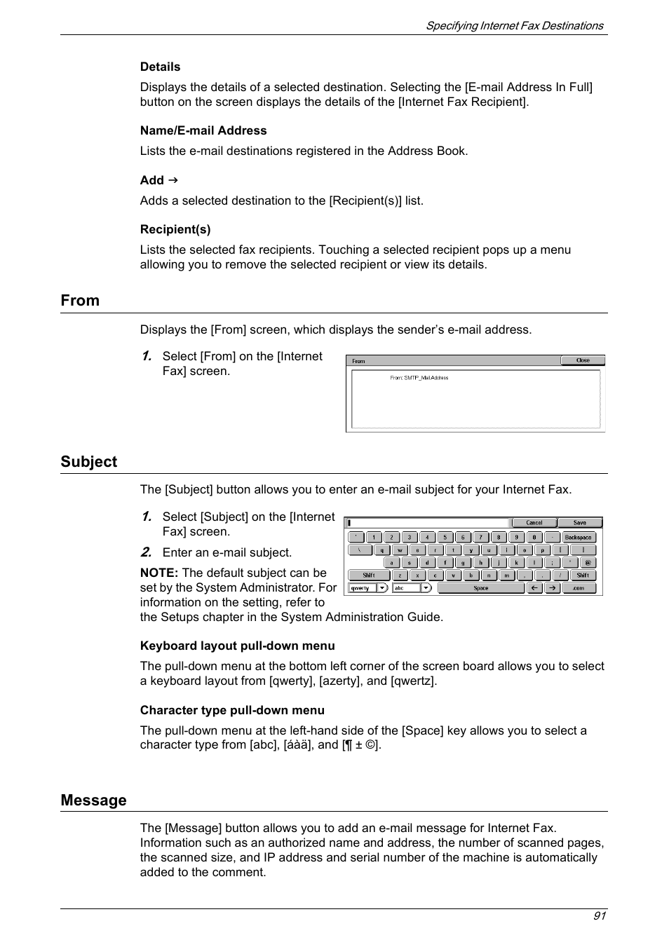 From, Subject, Message | From subject message | Xerox 5222 User Manual | Page 91 / 182