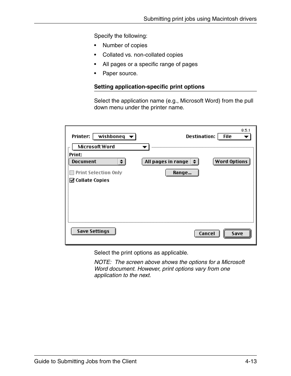 Setting application-specific print options, Setting application-specific print options -13 | Xerox DocuPrint 721P90350 User Manual | Page 101 / 216