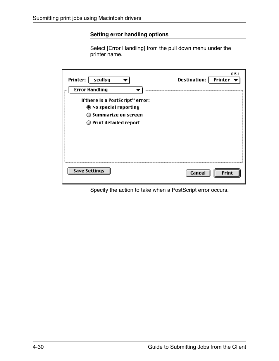 Setting error handling options, Setting error handling options -30 | Xerox DocuPrint 721P90350 User Manual | Page 118 / 216