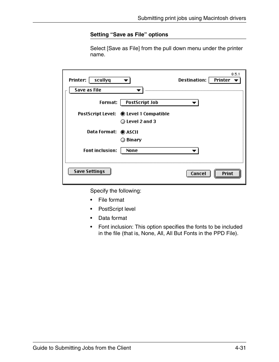 Setting “save as file” options, Setting “save as file” options -31 | Xerox DocuPrint 721P90350 User Manual | Page 119 / 216