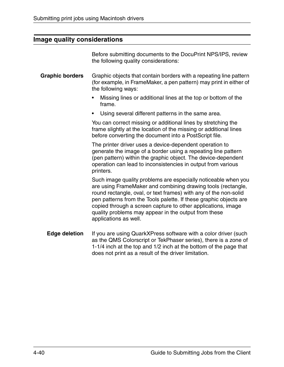 Image quality considerations, Image quality considerations -40 | Xerox DocuPrint 721P90350 User Manual | Page 128 / 216
