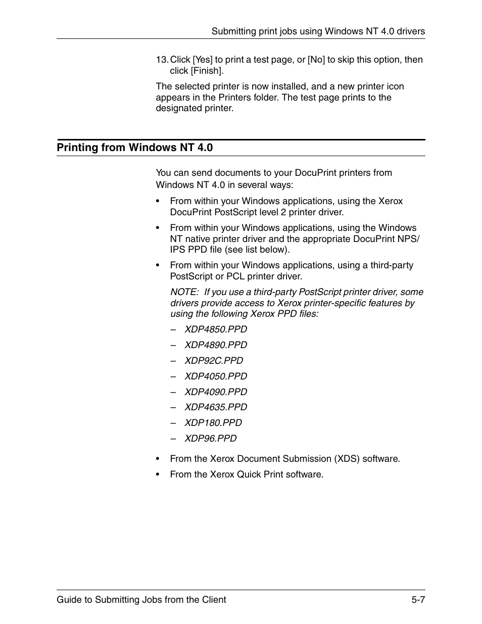 Printing from windows nt 4.0, Printing from windows nt 4.0 -7 | Xerox DocuPrint 721P90350 User Manual | Page 135 / 216