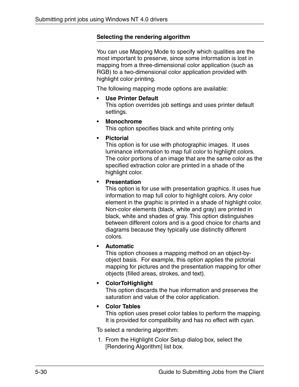 Selecting the rendering algorithm, Selecting the rendering algorithm -30 | Xerox DocuPrint 721P90350 User Manual | Page 158 / 216