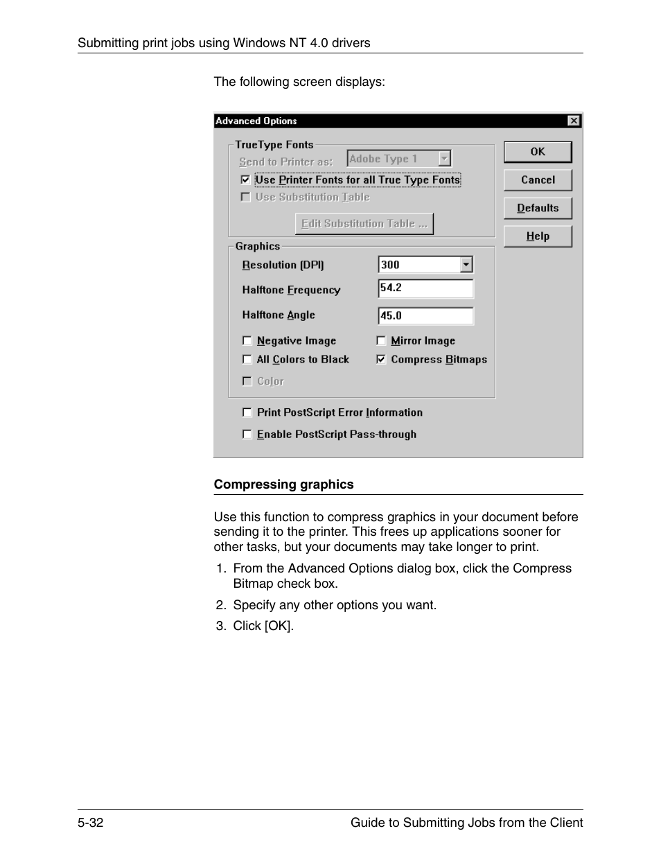 Compressing graphics, Compressing graphics -32 | Xerox DocuPrint 721P90350 User Manual | Page 160 / 216