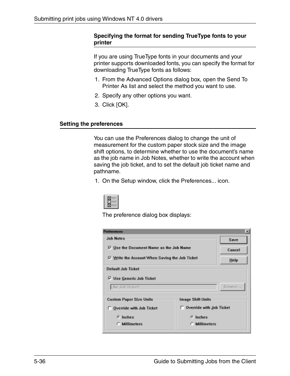 Setting the preferences, Setting the preferences -36 | Xerox DocuPrint 721P90350 User Manual | Page 164 / 216