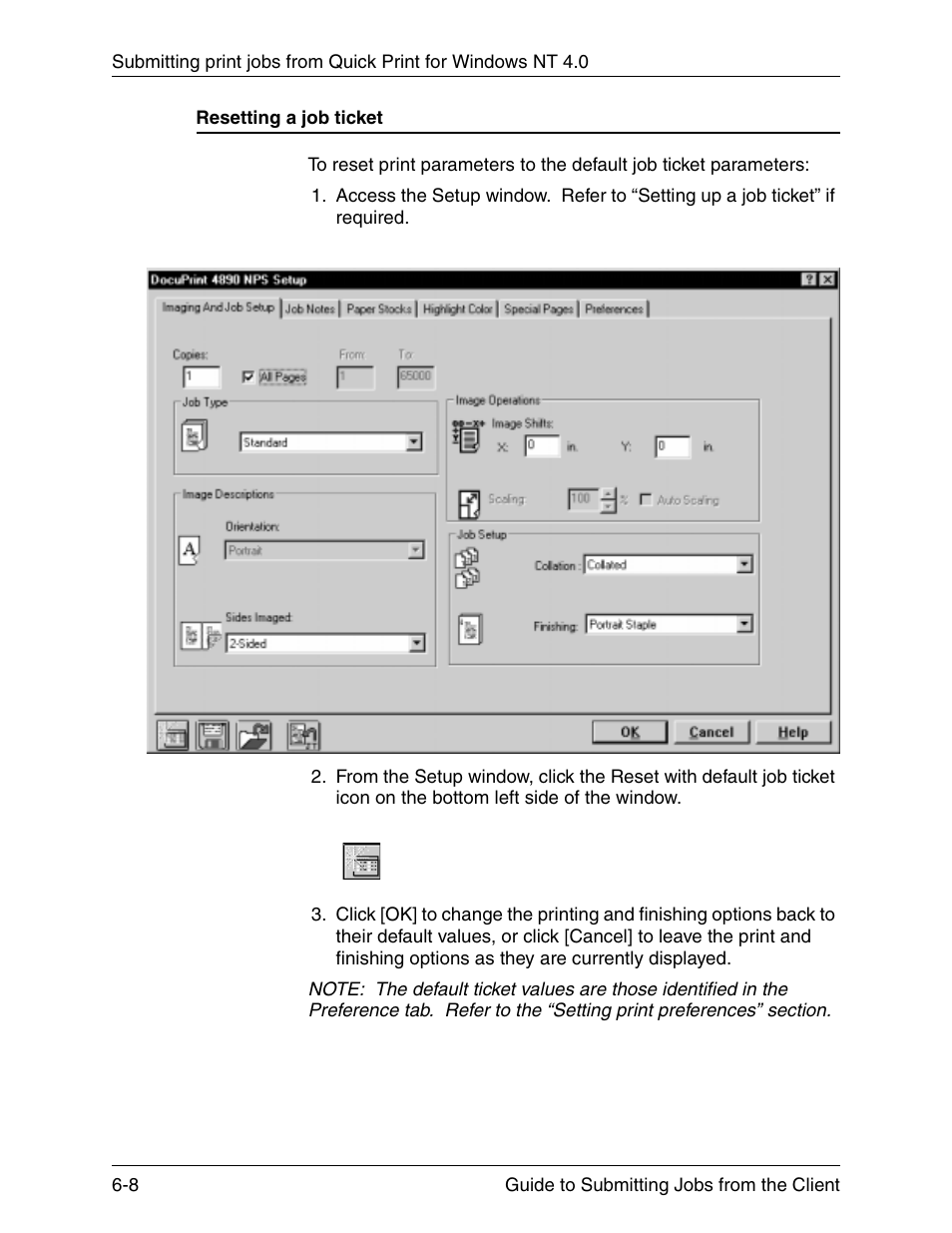 Resetting a job ticket, Resetting a job ticket -8 | Xerox DocuPrint 721P90350 User Manual | Page 174 / 216