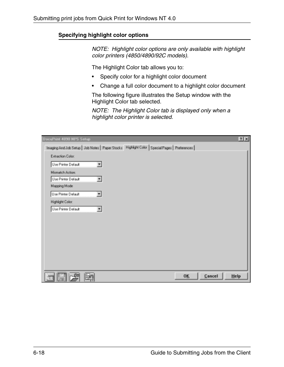 Specifying highlight color options, Specifying highlight color options -18 | Xerox DocuPrint 721P90350 User Manual | Page 184 / 216