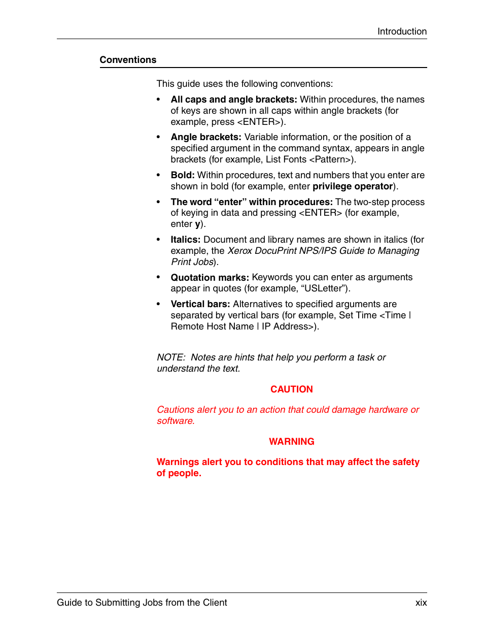 Conventions | Xerox DocuPrint 721P90350 User Manual | Page 19 / 216