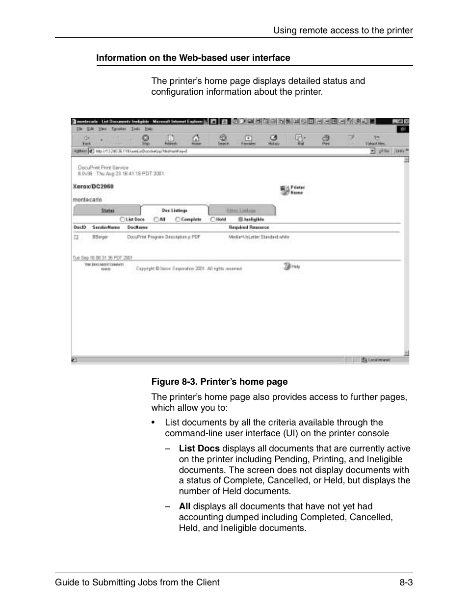 Information on the web-based user interface, Information on the web-based user interface -3 | Xerox DocuPrint 721P90350 User Manual | Page 209 / 216