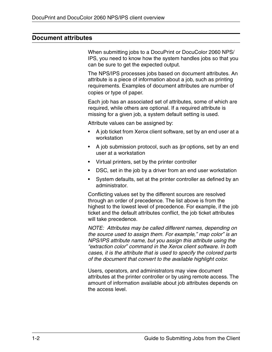 Document attributes, Document attributes -2 | Xerox DocuPrint 721P90350 User Manual | Page 22 / 216