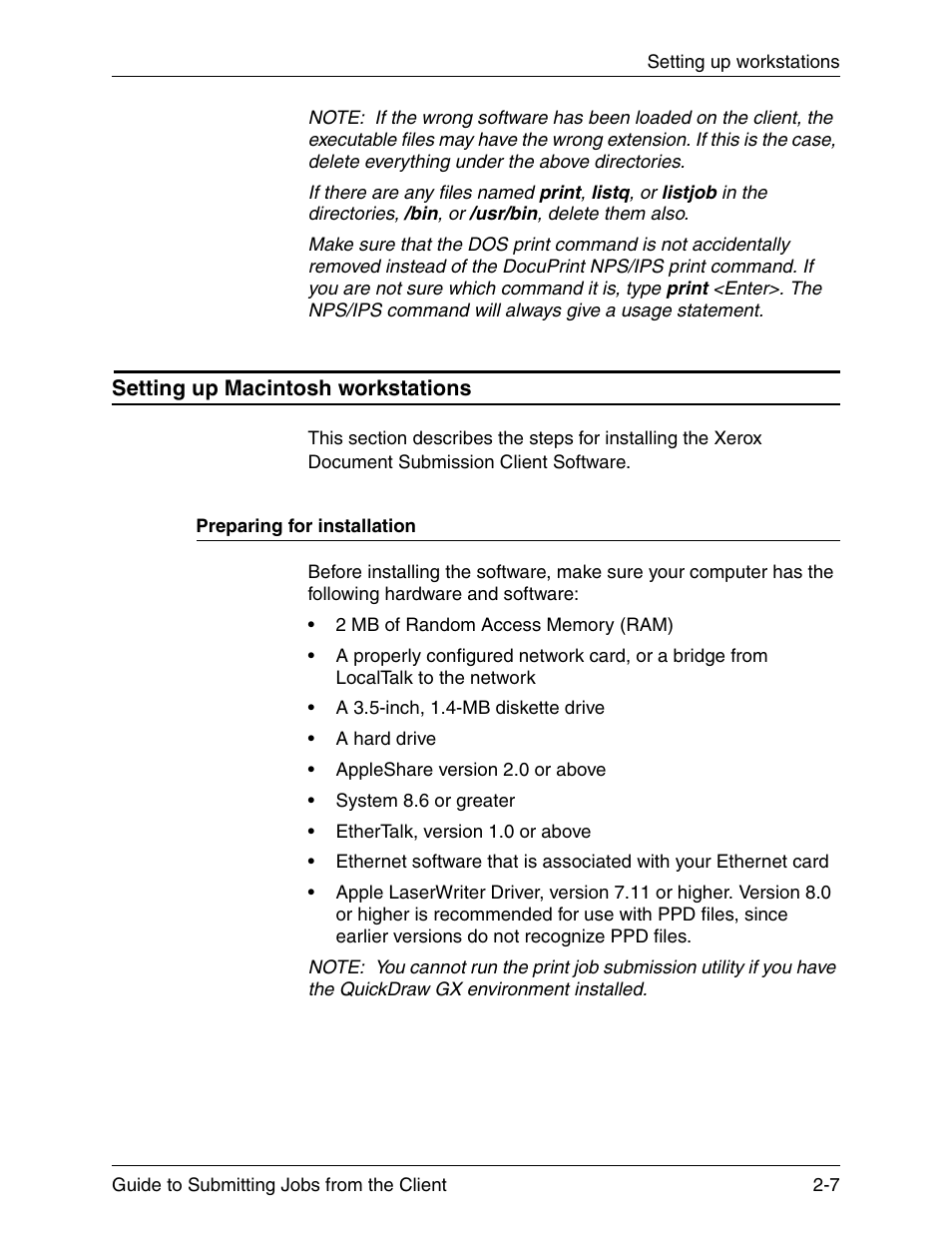 Setting up macintosh workstations, Preparing for installation, Setting up macintosh workstations -7 | Preparing for installation -7 | Xerox DocuPrint 721P90350 User Manual | Page 35 / 216
