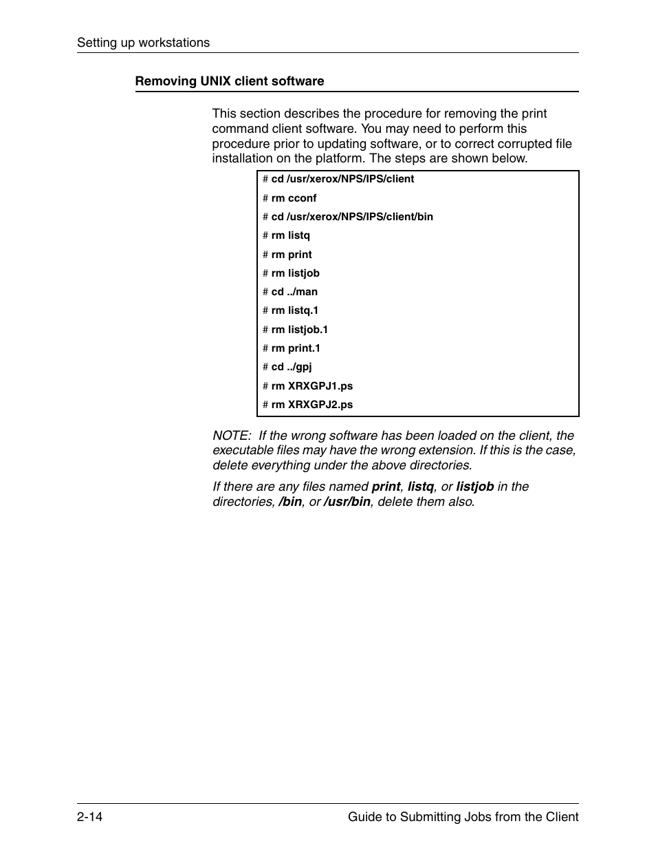 Removing unix client software, Removing unix client software -14 | Xerox DocuPrint 721P90350 User Manual | Page 42 / 216
