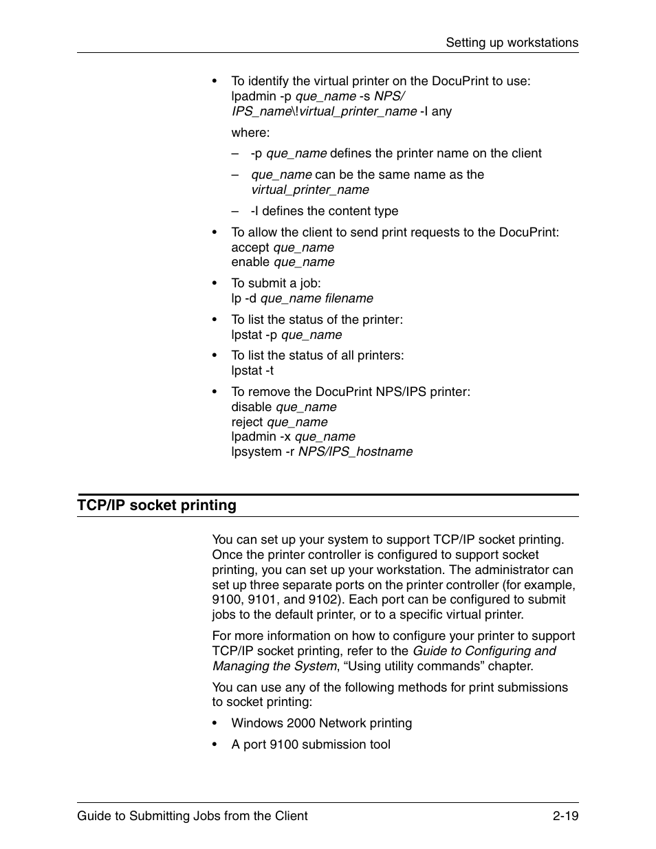Tcp/ip socket printing, Tcp/ip socket printing -19 | Xerox DocuPrint 721P90350 User Manual | Page 47 / 216