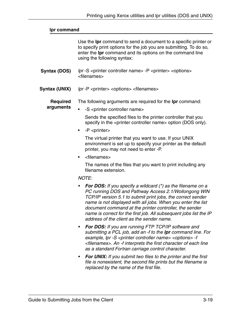 Lpr command, Lpr command -19 | Xerox DocuPrint 721P90350 User Manual | Page 69 / 216