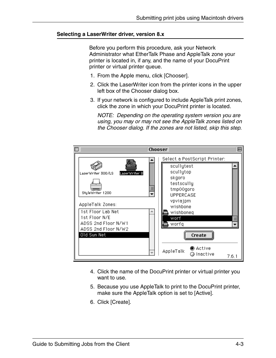 Selecting a laserwriter driver, version 8.x, Selecting a laserwriter driver, version 8.x -3 | Xerox DocuPrint 721P90350 User Manual | Page 91 / 216