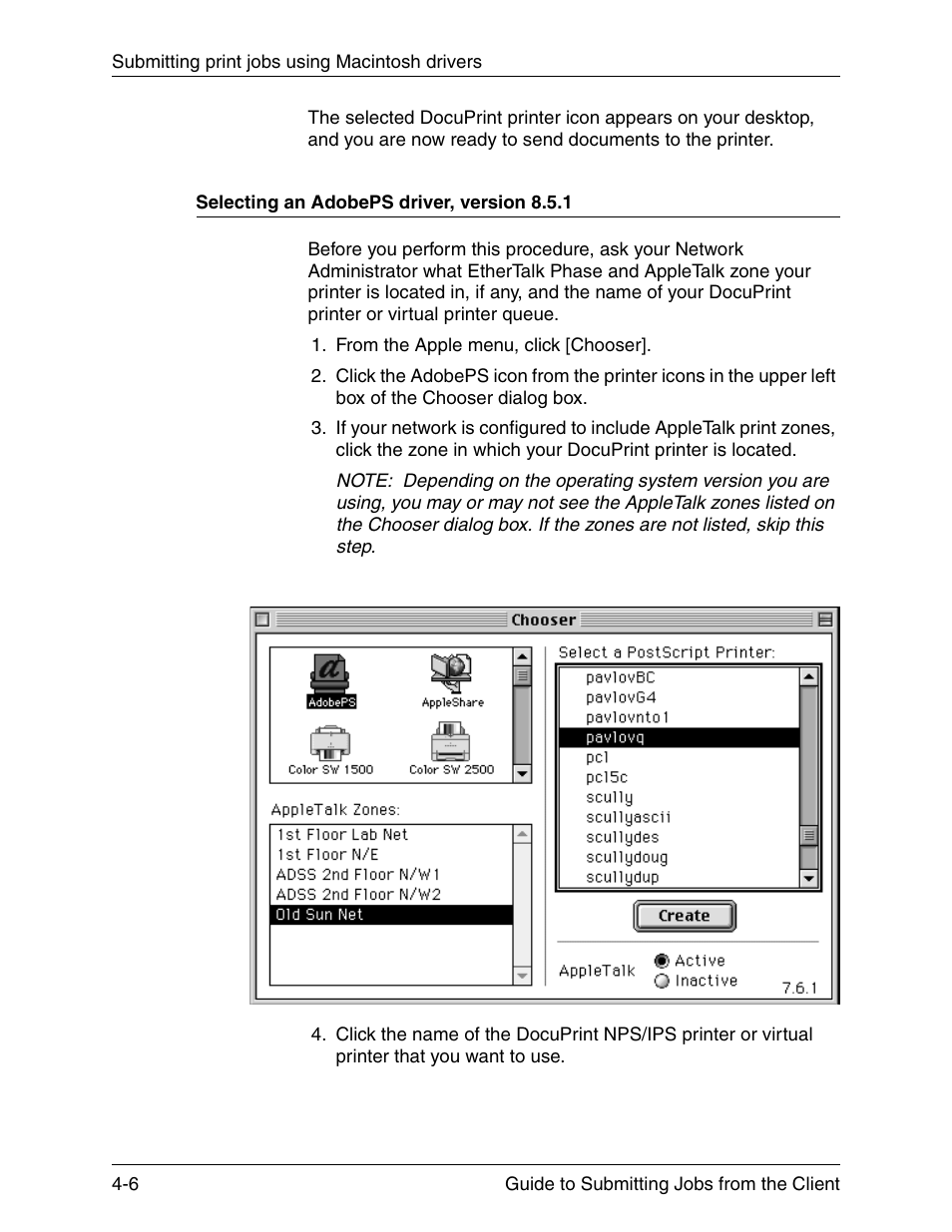 Selecting an adobeps driver, version 8.5.1, Selecting an adobeps driver, version 8.5.1 -6 | Xerox DocuPrint 721P90350 User Manual | Page 94 / 216