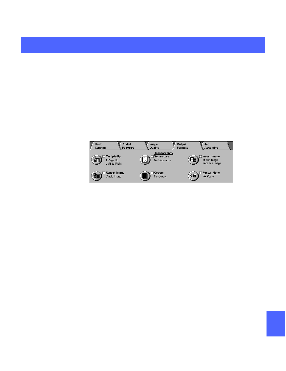 Multiple-up, Repeat image, Output formats -1 | Repeat image -1, Output formats, Overview | Xerox DOCUCOLOR 12 User Manual | Page 157 / 292