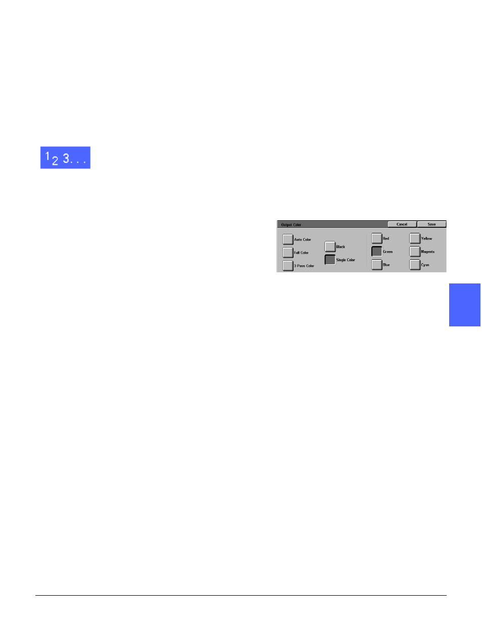 Selecting output color, Selecting a single output color | Xerox DOCUCOLOR 12 User Manual | Page 81 / 292