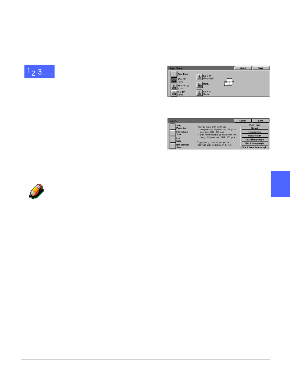 Programming the paper supply for tray 5, Warm -13 | Xerox DOCUCOLOR 12 User Manual | Page 97 / 292