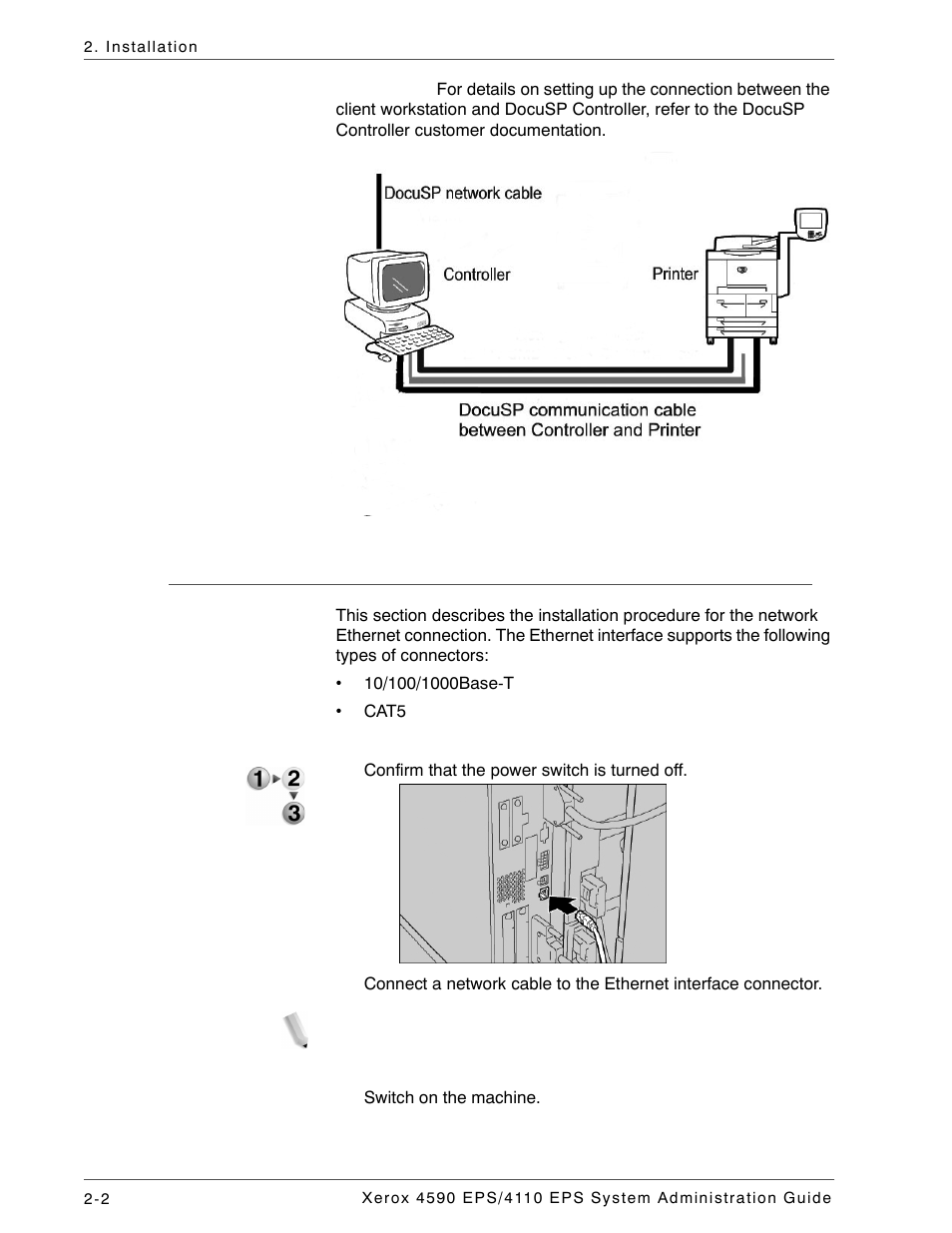 Installing the network cable, Installing the network cable -2 | Xerox 4110 User Manual | Page 14 / 92