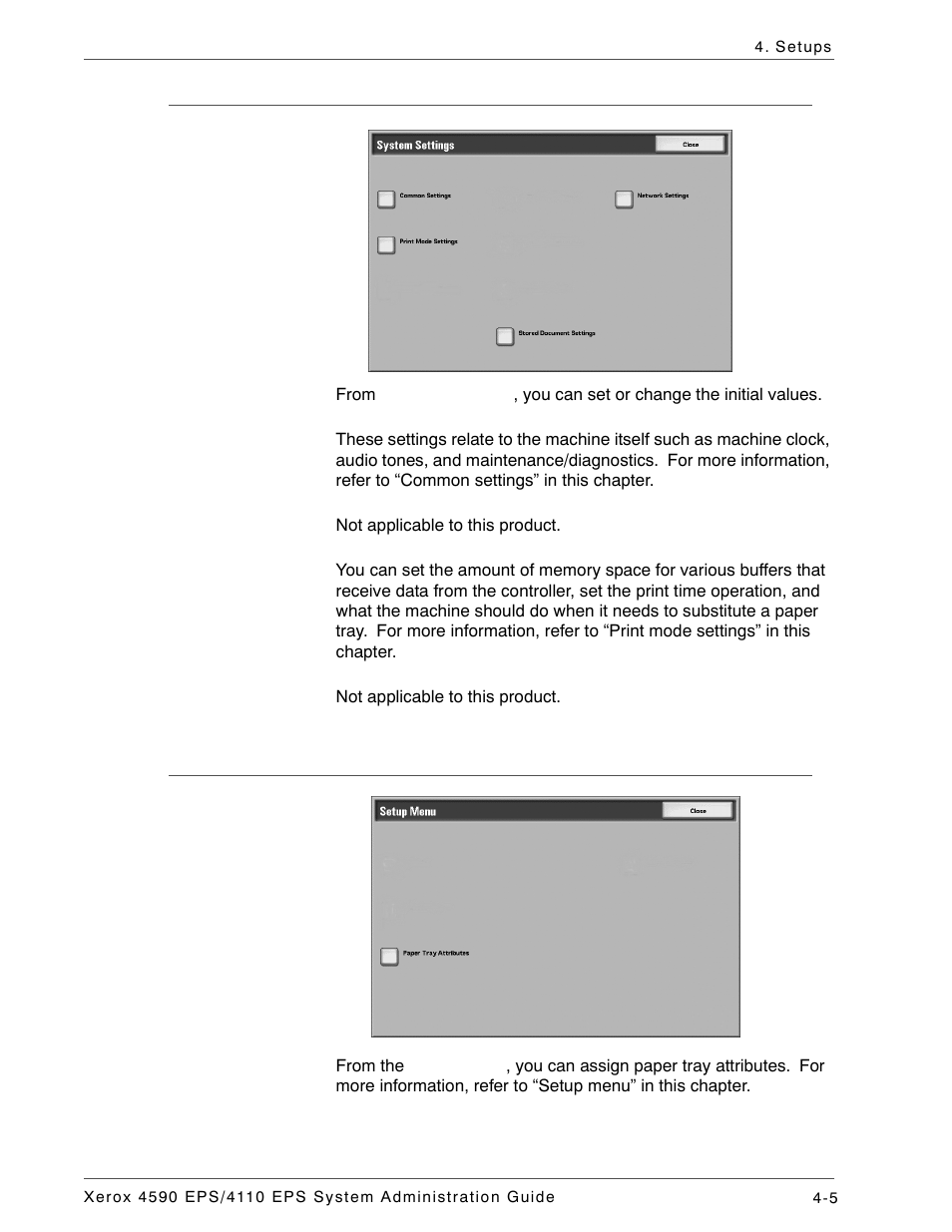 System settings, Setup menu, System settings -5 setup menu -5 | Xerox 4110 User Manual | Page 23 / 92