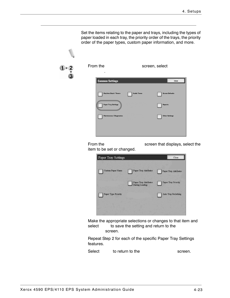Paper tray settings, Paper tray settings -23 | Xerox 4110 User Manual | Page 41 / 92