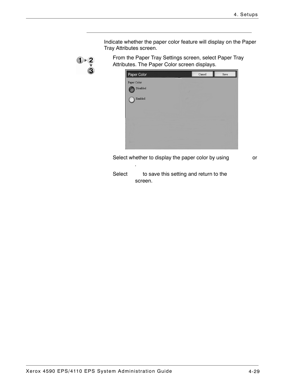 Customize paper color screen | Xerox 4110 User Manual | Page 47 / 92