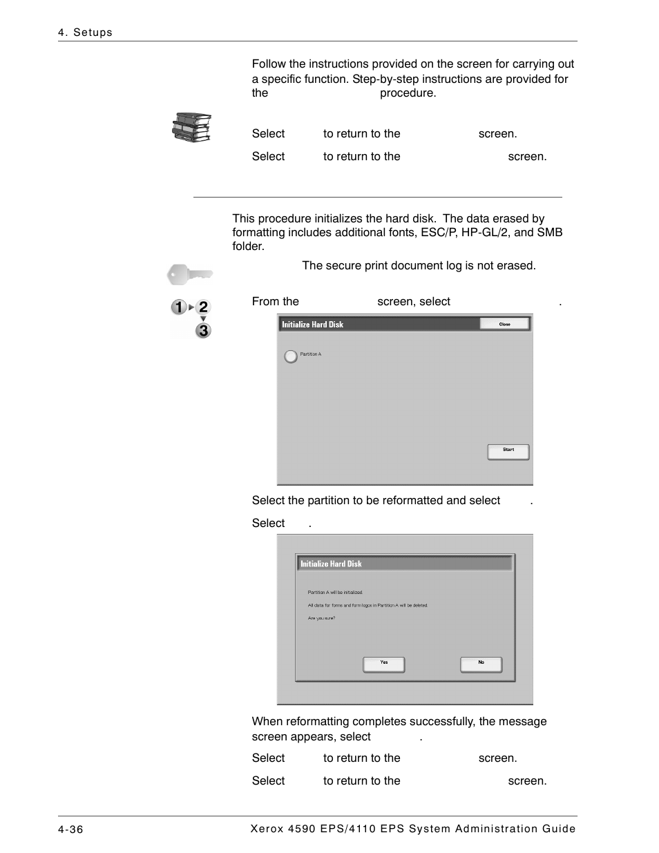 Initialize hard disk | Xerox 4110 User Manual | Page 54 / 92