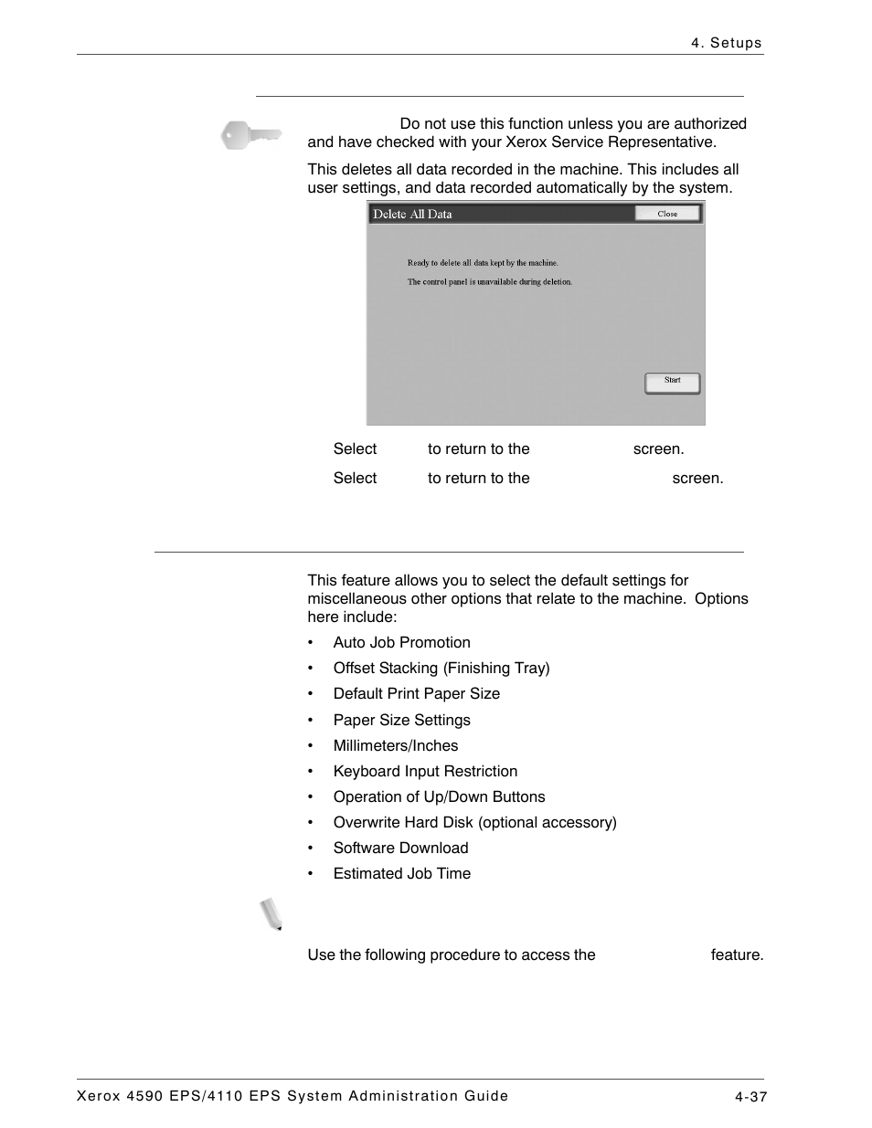 Delete all data, Other settings, Other settings -37 | Xerox 4110 User Manual | Page 55 / 92