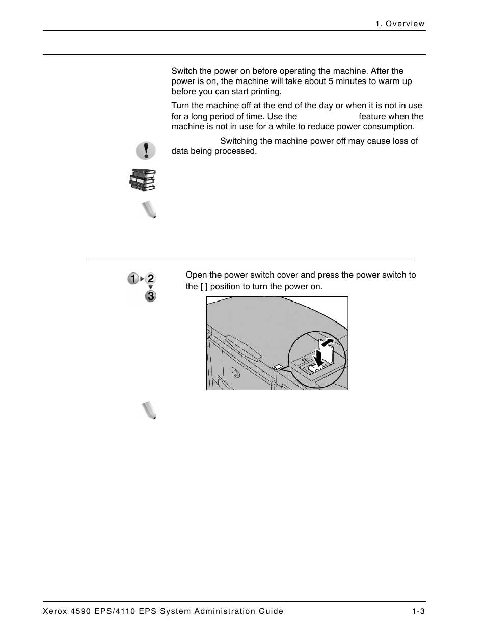 Power on/off, Powering on, Power on/off -3 | Powering on -3 | Xerox 4110 User Manual | Page 7 / 92