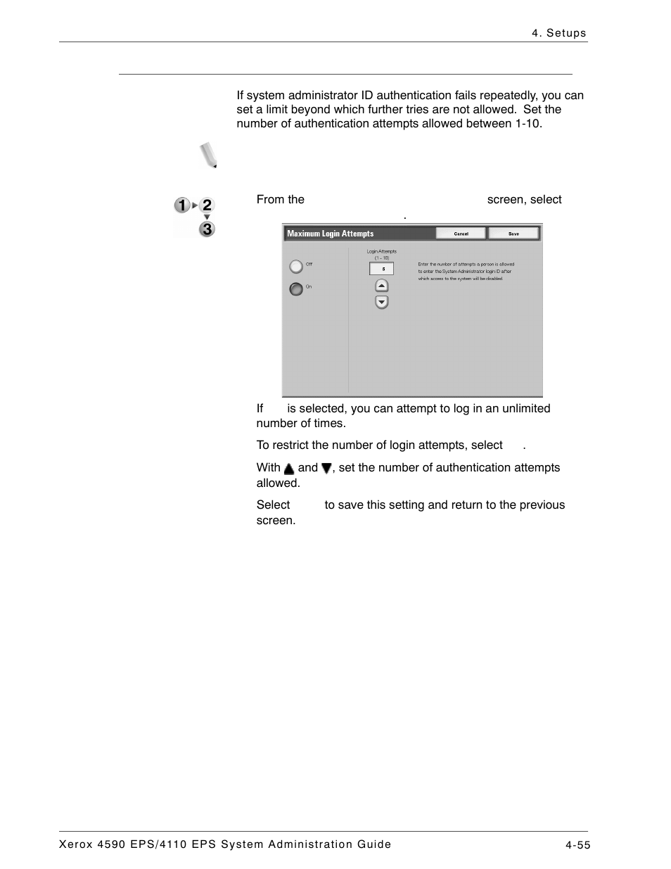 Maximum login attempts, Maximum login attempts -55 | Xerox 4110 User Manual | Page 73 / 92