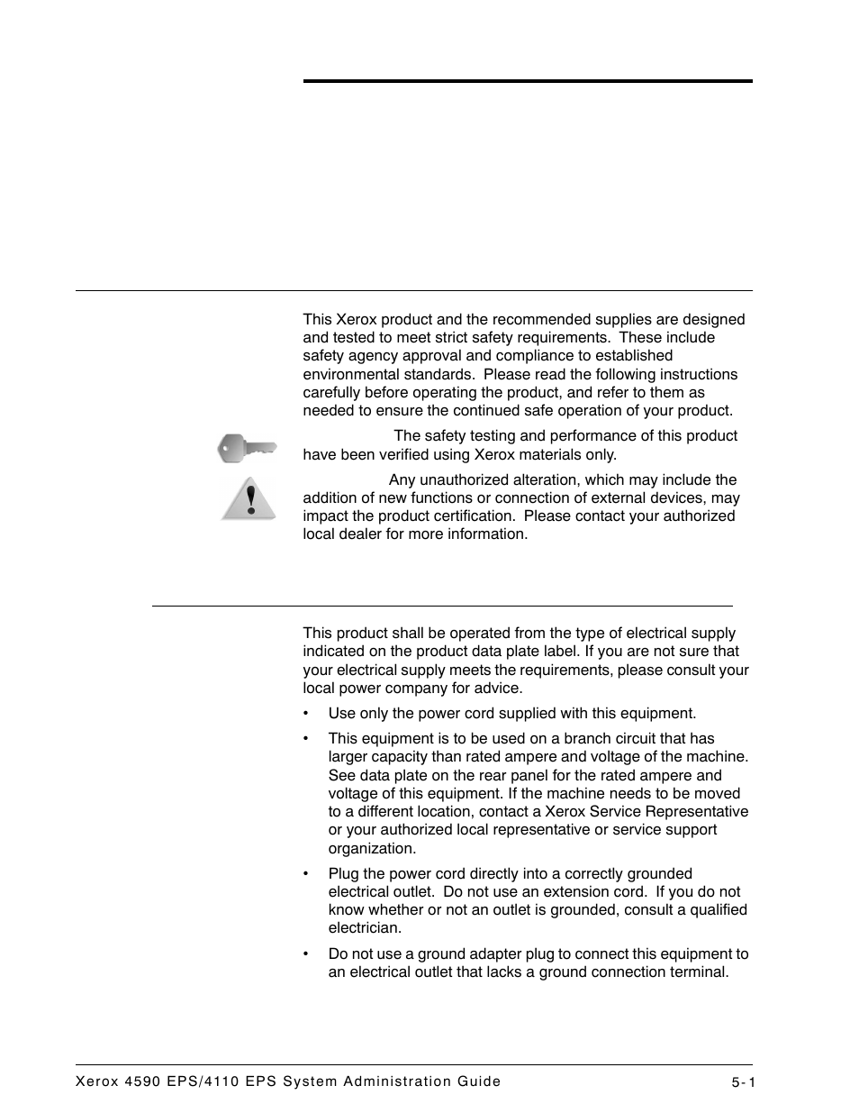 Safety and notices, Safety notices, Electrical safety | Safety notices -1, Electrical safety -1 | Xerox 4110 User Manual | Page 75 / 92