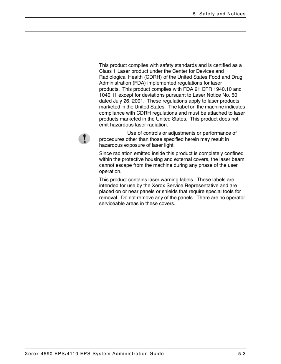 Laser safety, North america, Laser safety -3 | North america -3 | Xerox 4110 User Manual | Page 77 / 92