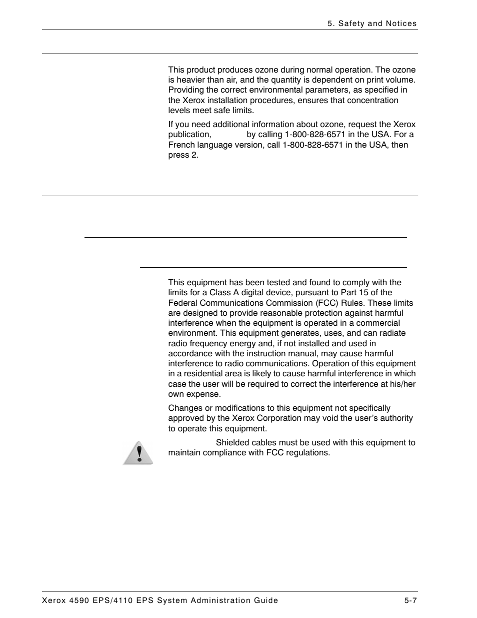 Ozone safety, Notices, Radio frequency emissions | Fcc in the usa, Ozone safety -7 notices -7, Radio frequency emissions -7 | Xerox 4110 User Manual | Page 81 / 92