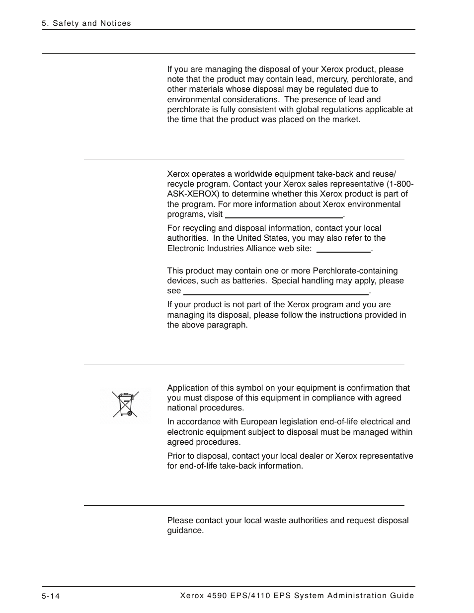 Product recycling and disposal, North america, Product recycling and disposal -14 | Xerox 4110 User Manual | Page 88 / 92