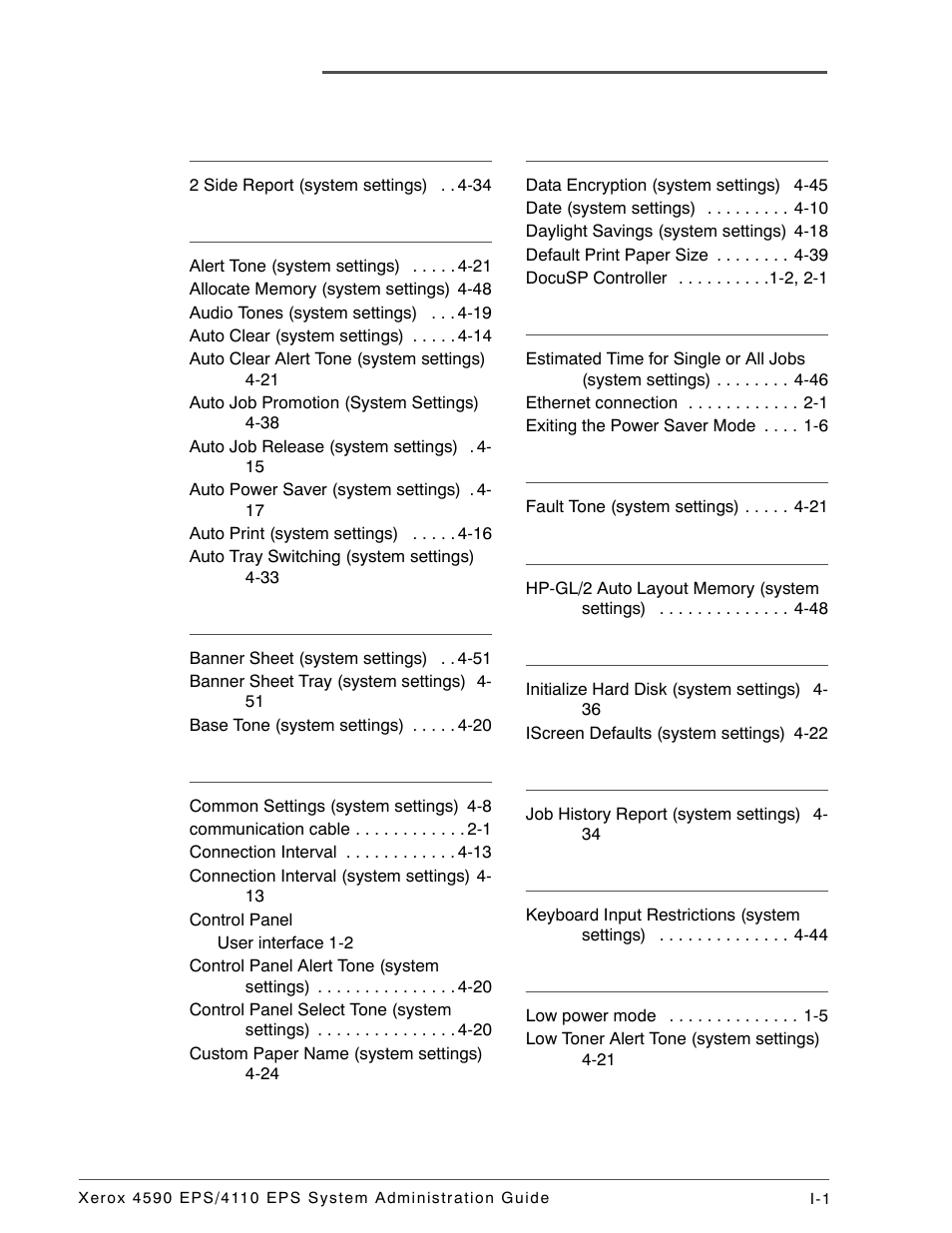 Index | Xerox 4110 User Manual | Page 89 / 92