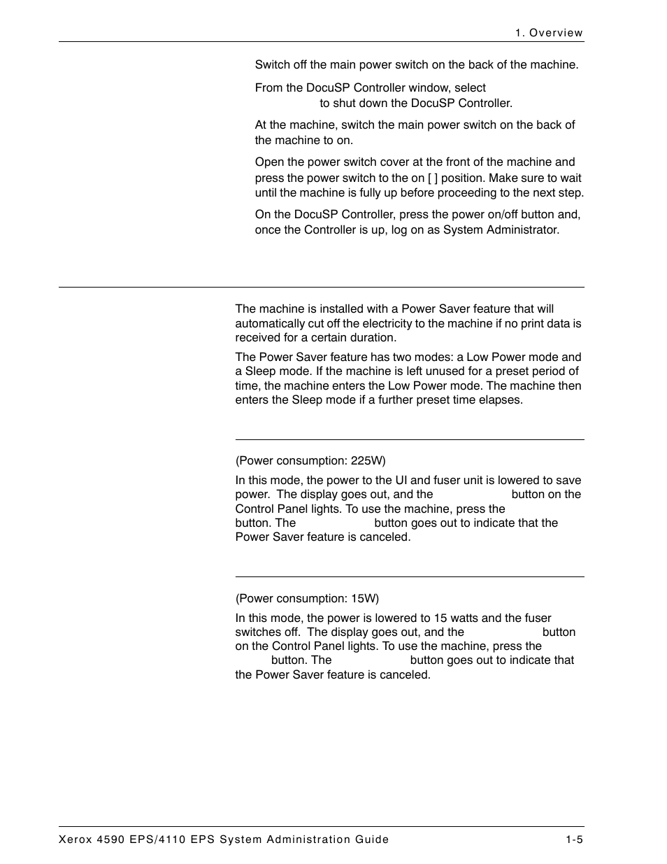 Power saver mode, Low power mode, Sleep mode | Power saver mode -5 | Xerox 4110 User Manual | Page 9 / 92