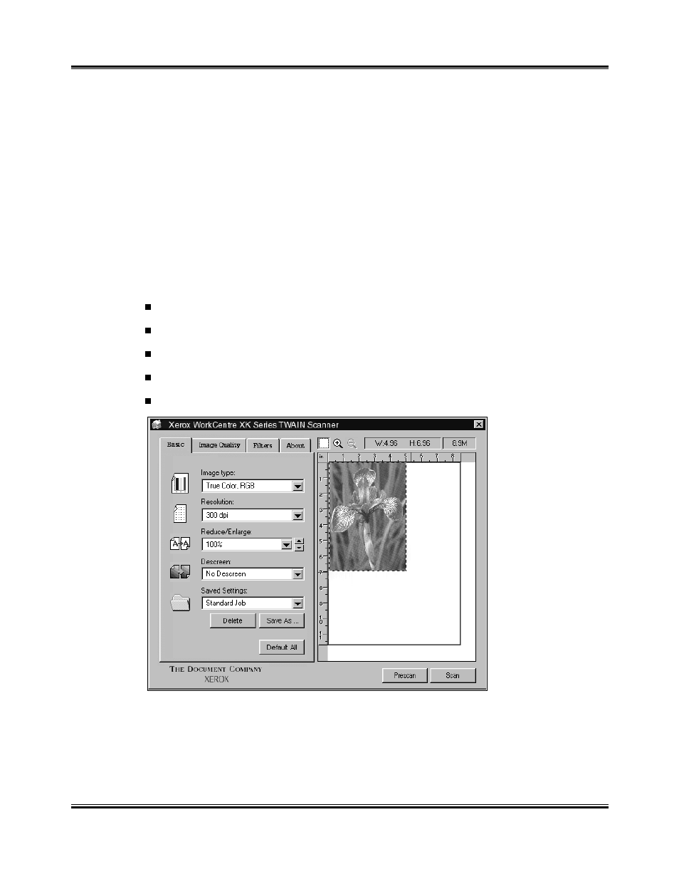 Scanner tab menus, Tab menu image window, Using the tab menus | Xerox XK25C User Manual | Page 49 / 102
