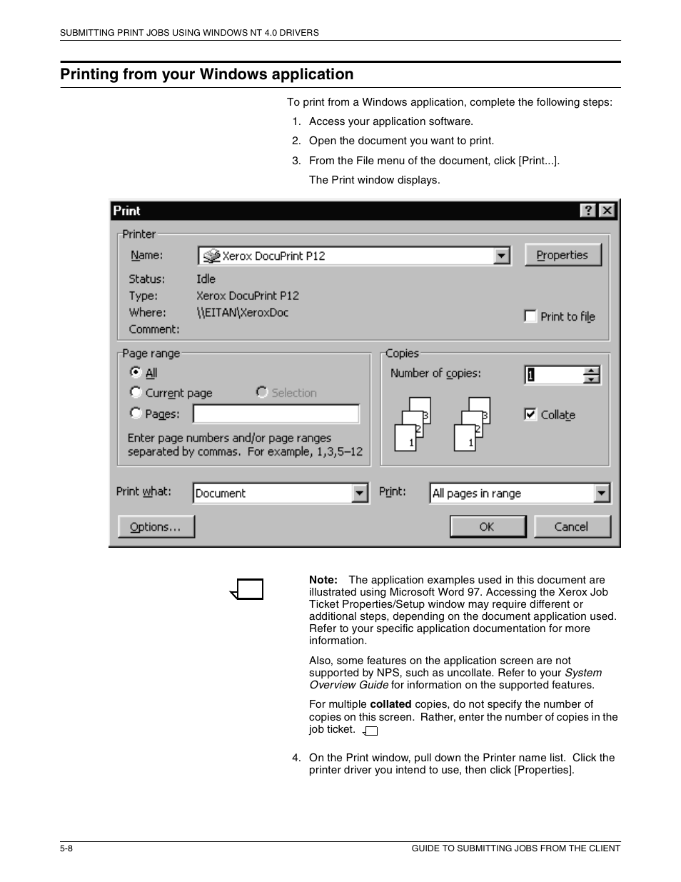 Printing from your windows application | Xerox 721P87481 User Manual | Page 116 / 187