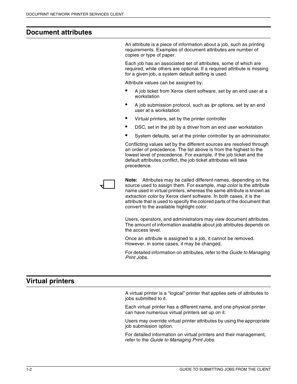 Document attributes, Virtual printers | Xerox 721P87481 User Manual | Page 16 / 187